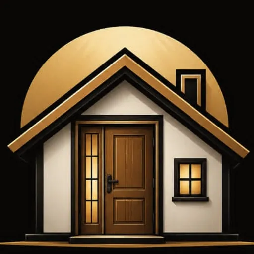 Logo von L.F. TürMontage Rhein: Haus mit Holztür vor goldener Sonne